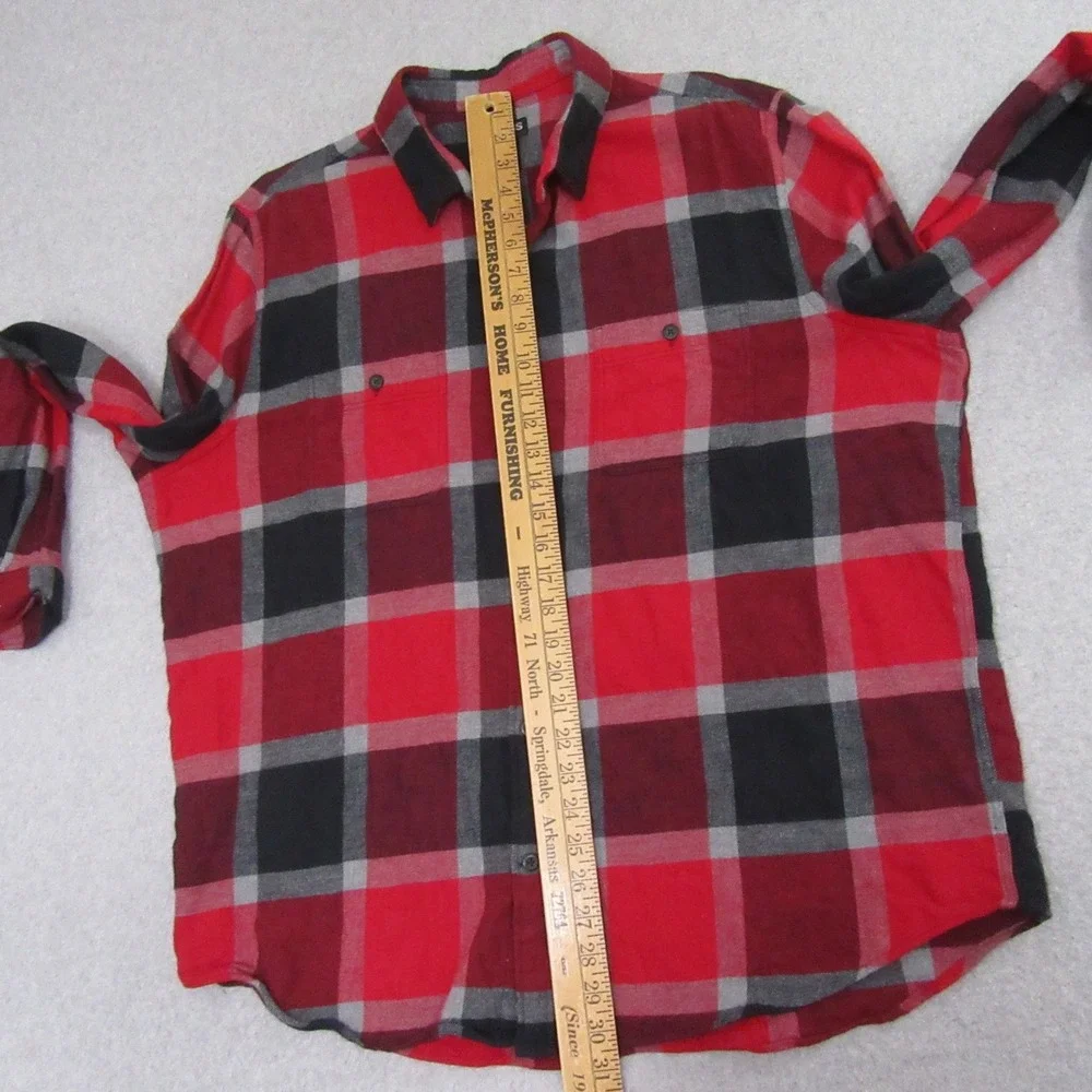 Express Mens Button Up Shirt 2XL Red Black Plaid Long Sleeve‎ Cotton